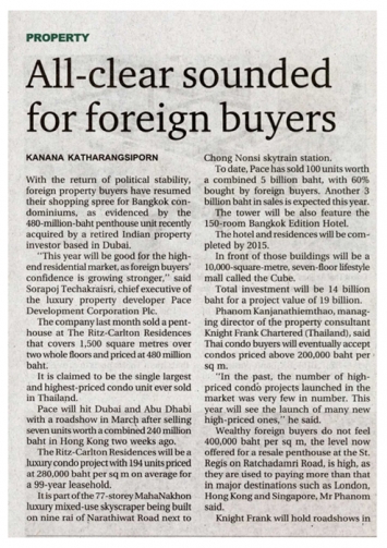 Bangkok Post: All Clear Sounded For Foreign Buyers