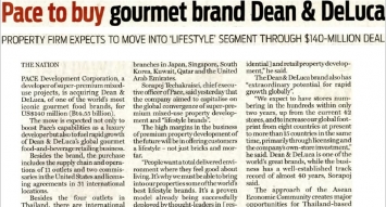 The Nation: PACE to buy gourmet brand Dean & DeLuca