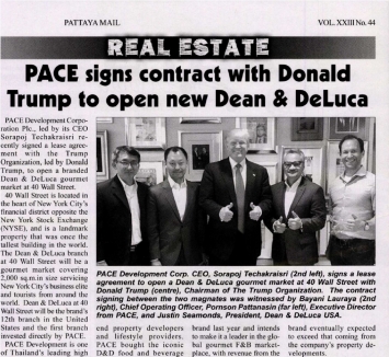 Pattaya Mail: PACE signs contract with Donald Trump to open new DEAN & DELUCA