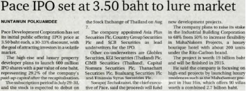 Bangkok Post: PACE IPO set at 3.50 baht to lure market